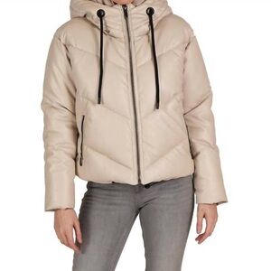 Love Token Beige Hooded Puffer Jacket